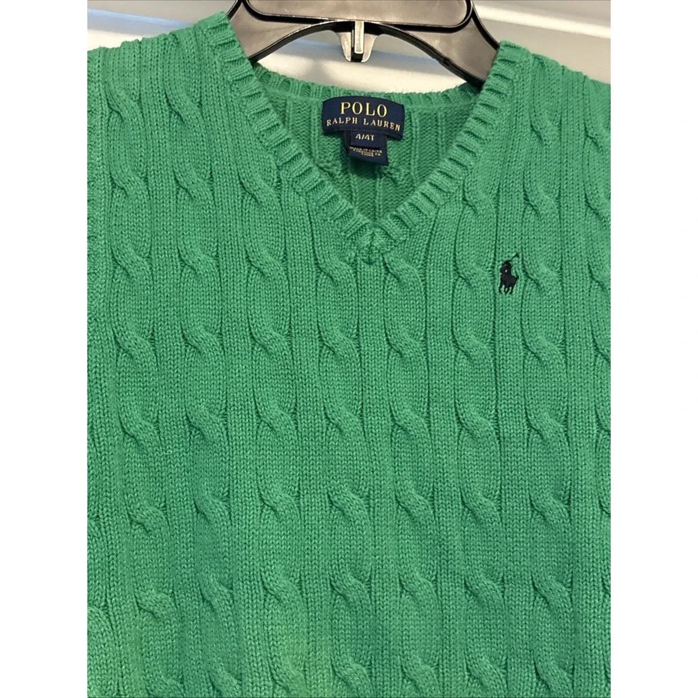 Polo Ralph Lauren Kelly‎ Green Cable Knit V Neck Sweater Vest Toddler Boys 4/4T